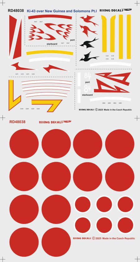 ライジングデカール 48-038 1/48 ニューギニア・ソロモン航空戦の一式戦闘機「隼」 Pt.1