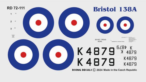 ライジングデカール 72-111 1/72 ブリストル 138A 高高度飛行実験機(イギリス1936年) デカール