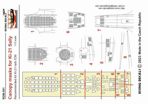 ライジングデカール RDM-001 1/72 三菱 キ-21-Ia 九七重爆 Ki-21-1a "Sally" キャノピーマスク(ICM用)