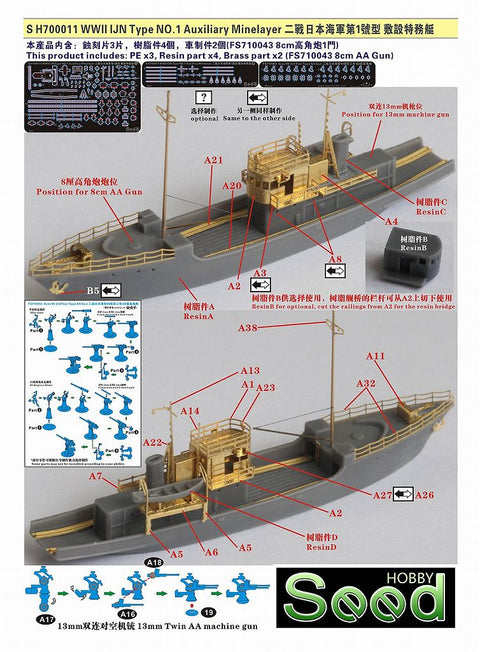 シードホビー SH700011 1/700 WWII 日本海軍 第一号型 敷設特務艇 レジンキット