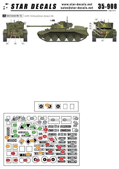 スターデカール 35-908 1/35 イギリスA34コメット戦車 WWII,冷戦期 イン ヨーロッパ