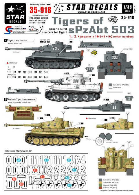 スターデカール 35-918 1/35 SS第503重戦車大隊のタイガーI #1 1942-1943 冬季