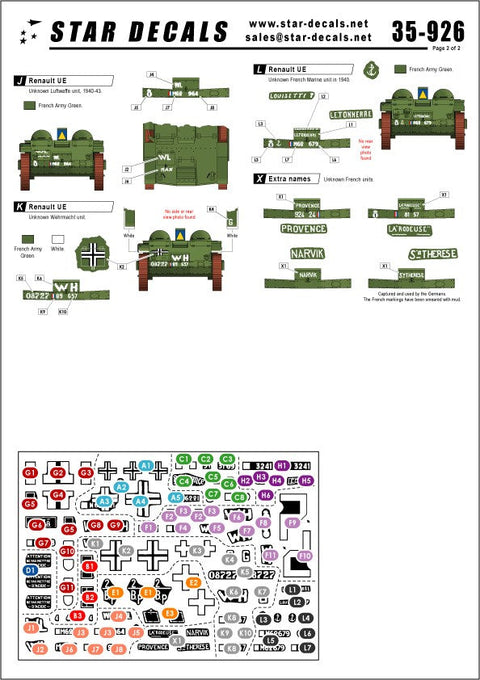 スターデカール 35-926 1/35 ルノーUE 牽引車 フランス軍/ドイツ軍 マーキング