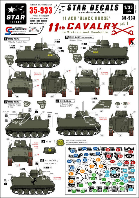 スターデカール 35-933 1/35 第11機甲騎兵連隊 イン ベトナム/カンボジア #1 M113 ACAV