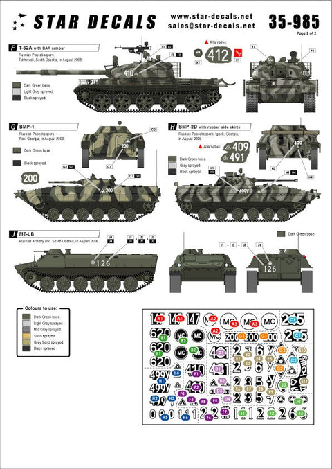 スターデカール 35-985 1/35 南オセチア紛争2008 ロシアAFV BTR-70M/BMP-1/BMP-2D/T-62A/T-62A BAR/T-62AM BDD/MT-LB