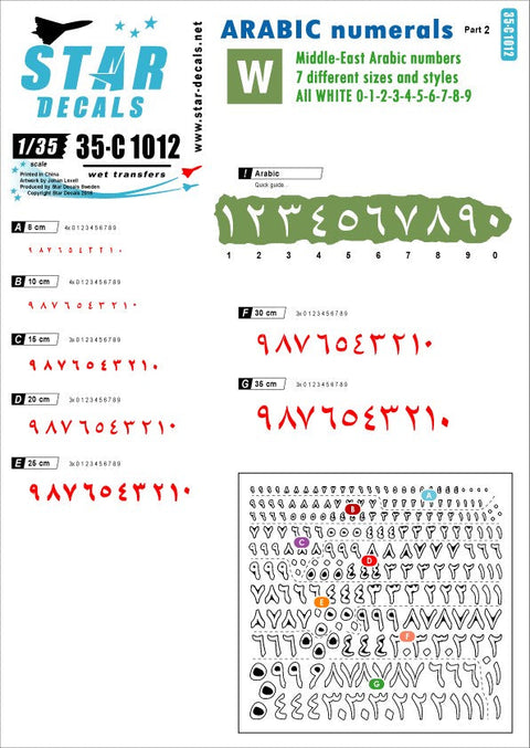 スターデカール 35-C1012 1/35 アラビア文字ナンバー #2 ホワイト7サイズ