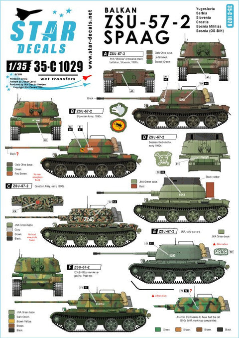 スターデカール 35-C1029 1/35 バルカン諸国 ZSU-57-2自走対空砲 JNA, クロアチア,セルビア, ボスニア・ヘルツェゴビナ, スロベニア