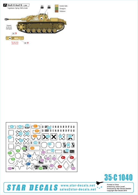スターデカール 35-C1040 1/35 枢軸/東ヨーロッパ III号突撃砲 G型 # 2 ブルガリア, スペイン, イタリア,ユーゴスラビア