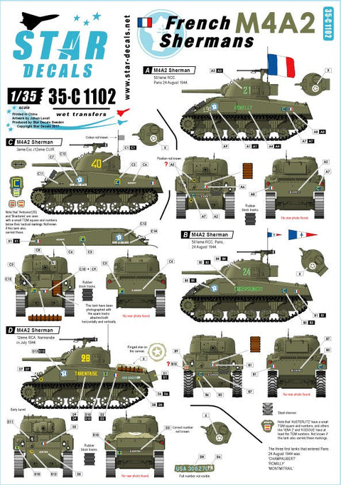 スターデカール 35-C1102 1/35 自由フランス軍のシャーマン#1 M4A2 1944-45