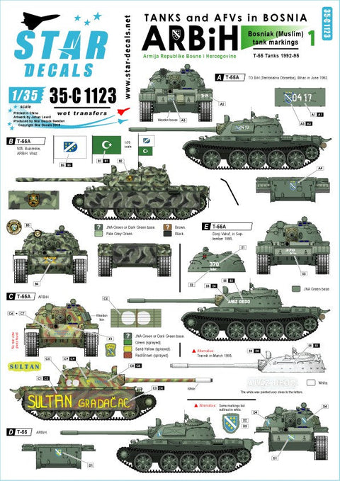 スターデカール 35-C1123 1/35 ボスニア紛争のAFV #1 ボシュニャク人勢力のT-55