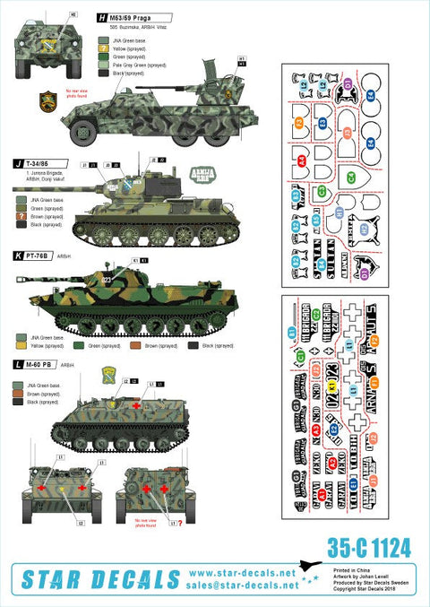 スターデカール 35-C1124 1/35 ボスニア紛争のAFV #2 ボシュニャク人勢力のM-84, T-34, Hellcat, M-60PB, M47, M53/59 Praga