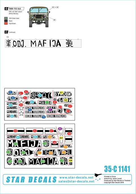 スターデカール 35-C1141 1/35 ボスニア紛争のAFV #6 セルビア人のT-34/85M, M60 PB, BRDM-2 and TAM 110トラック