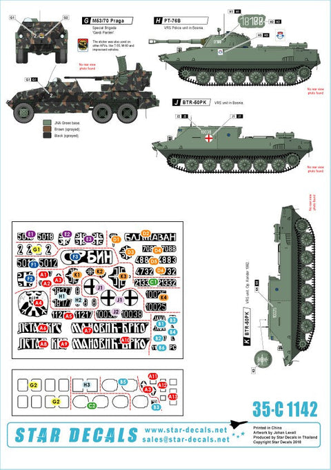 スターデカール 35-C1142 1/35 ボスニア紛争のAFV #7 セルビア人のM18ヘルキャット, M36B2ジャクソン, M84, PT-76B, BTR-50PK, M53/59ブラガ
