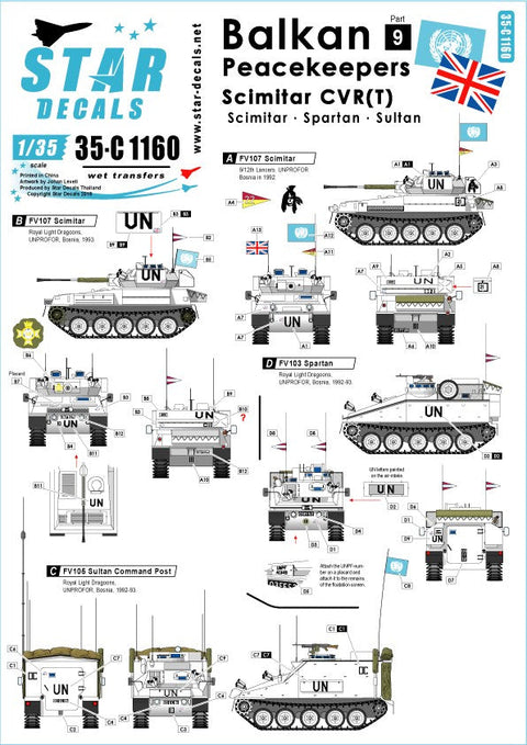 スターデカール 35-C1160 1/35 ボスニア平和維持軍＃9 ボスニアのシミタールCVR シミタール スパルタン スルタン