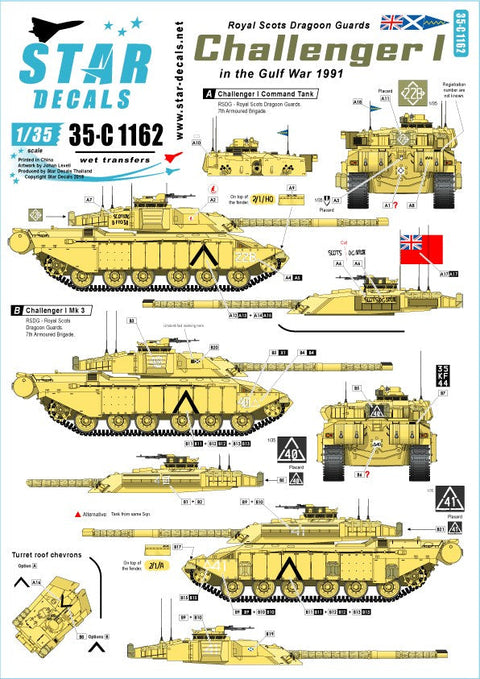 スターデカール 35-C1162 1/35 チャレンジャーI. RSDG - 湾岸戦争1991年の王室スコットランドドラグーンガード