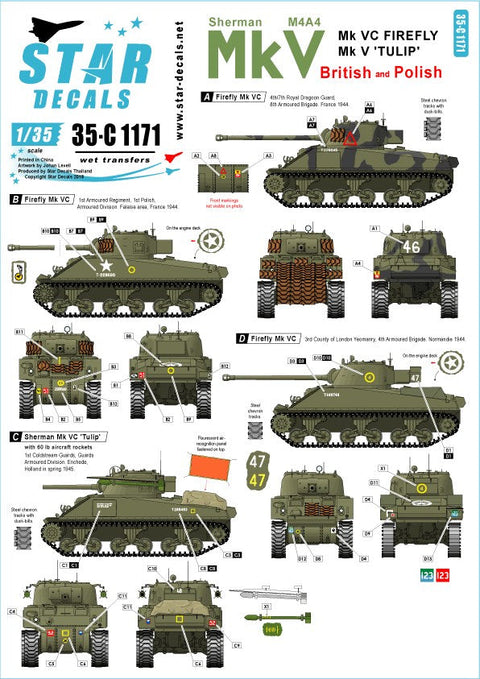 スターデカール 35-C1171 1/35 シャーマンMk V イギリス国とポーランドのMk V 'チューリップ'とMk VC ファイアフライ