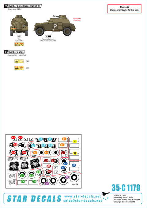 スターデカール 35-C1179 1/35 戦後 中東地域1948年 #1 エジプト陸軍の戦車 戦車と装甲車のマーキング集 M3ハーフトラック パーソナルキャリアー他