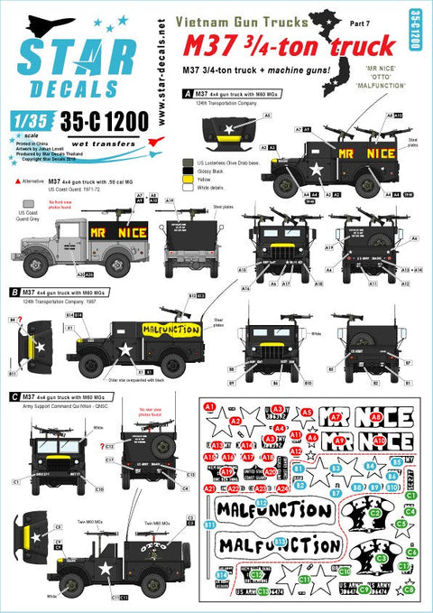 スターデカール 35-C1200 1/35 ベトナム戦争 アメリカ陸軍 ガントラック＃7 M37 3/4tトラック ミスターナイス「故障中」オットー