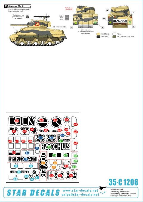 スターデカール 35-C1206 1/35 WWII イギリス陸軍 北アフリカでのイギリス陸軍所属のシャーマンMkIII エジプトへ展開した初期生産型のM4シャーマン(1942年)
