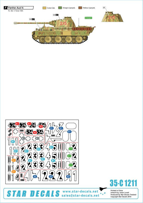 スターデカール 35-C1211 1/35 WWII ドイツ イタリア戦線のドイツ戦車＃11 パンサーA型及びパンサーG型初期型