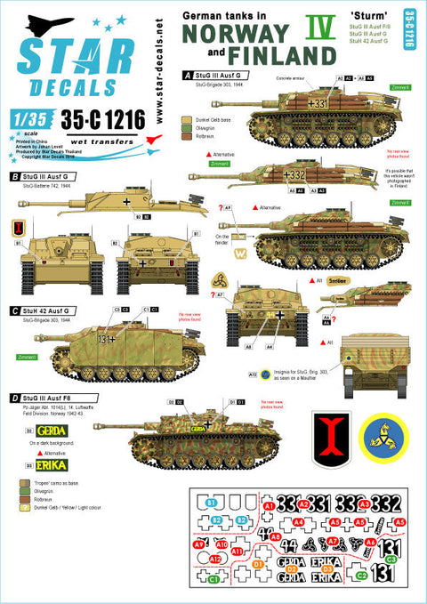 スターデカール 35-C1216 1/35 WWII ドイツ ノルウェーとフィンランドに進駐したドイツ戦車 ＃4