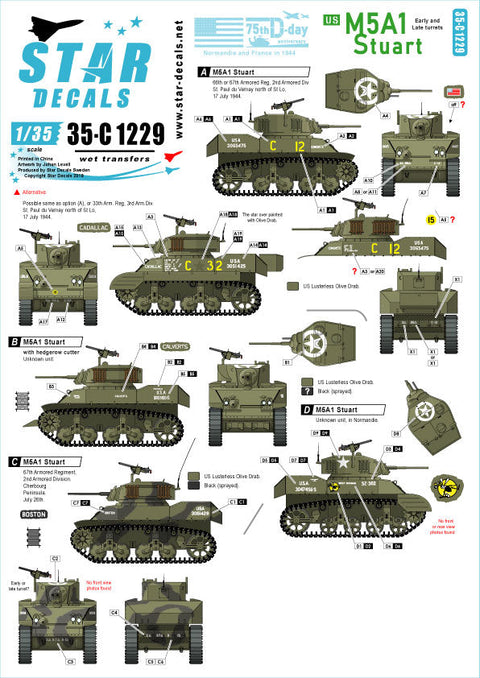 スターデカール 35-C1229 1/35 WWII アメリカ M5A1スチュアートD-デイ75周年スペシャル フランス ノルマンディー1944年