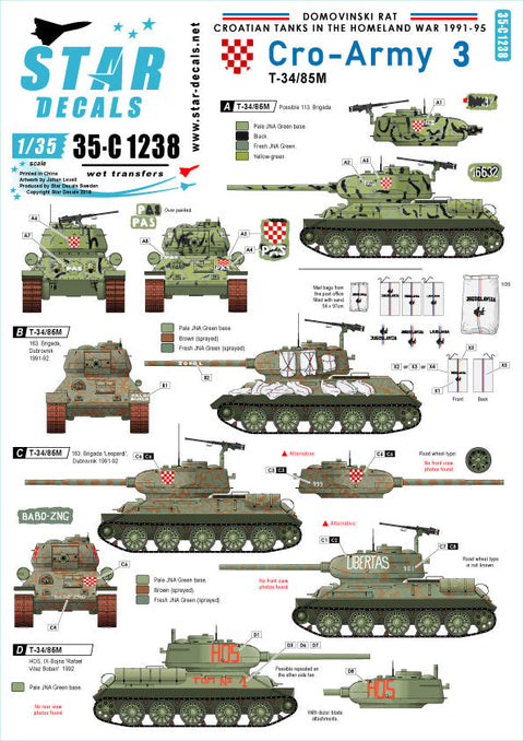 スターデカール 35-C1238 1/35 現用 バルカン半島 クロアチア陸軍＃3 祖国戦争でのT-34/85戦車