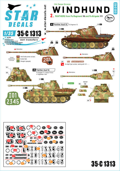 スターデカール 35-C1313 1/35 グレイハウンド＃2 第16戦車連隊と第111装甲師団のパンサー戦車