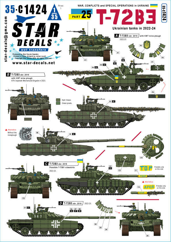 スターデカール 35-C1424 1/35 ウクライナ戦争＃25ウクライナのT-72B3（2016年製・2022～24年） – ホビーショップ ...