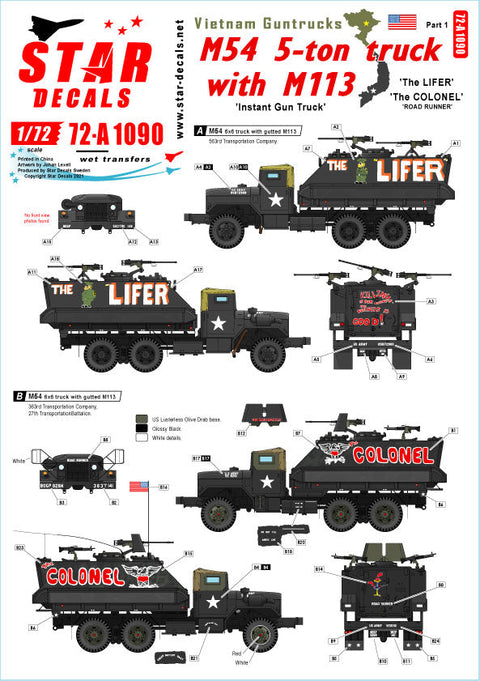 スターデカール 72-A1090 1/72 ベトナム戦争 ベトナム ガントラック インスタントガントラック M54 5トントラック＆M113装甲兵員輸送車 ザリフター＆ザコロネル