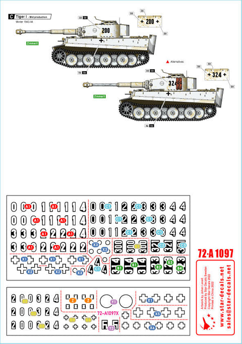 スターデカール 72-A1097 1/72 ドイツ タイガーI 第503重戦車大隊＃1 1943 極初期型 初期型 中期型