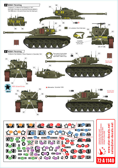 スターデカール 72-A1140 1/72  朝鮮戦争＃1 アメリカ海兵隊 シャーマンとパーシング M4A3(105)ドーザー戦車/M4A3火炎放射戦車/M26A1