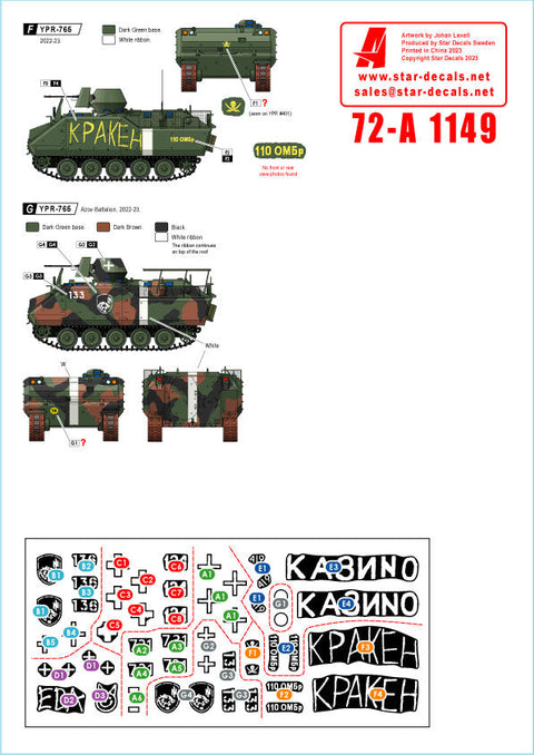 スターデカール 72-A1149 1/72 ウクライナの戦争＃11 ウクライナ軍への供与車輌 M113・YPR-765装甲兵員輸送車