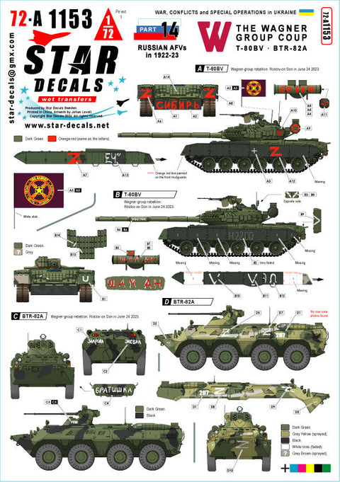 スターデカール 72-A1153 1/72 ウクライナの戦争＃14 2023年のワグナーグループのクーデター T-80BVとBTR-82A