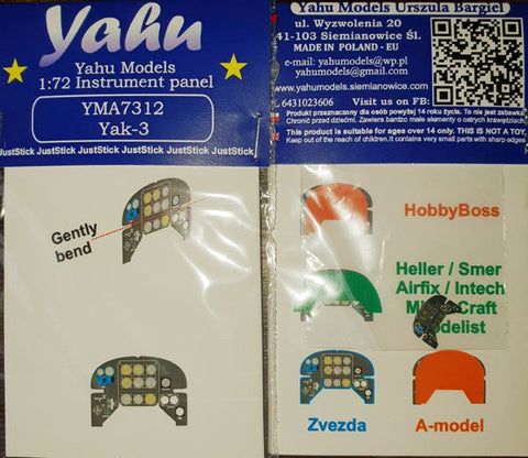 ヤフーモデル YMA7312 1/72 ヤコブレフYak-3 計器盤 （ズベズダ / ハセガワ / エレール-セマー用）