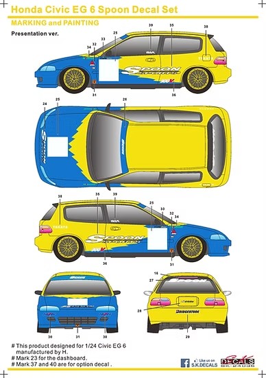 SKデカール SK24035 1/24 ホンダ シビック EG6 Spoon