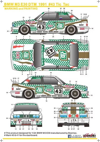 SKデカール SK24056 1/24 BMW M3 E30 DTM 91 Tictac
