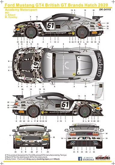 SKデカール SK24115 1/24 フォード マスタング GT4 British GT ブランズハッチ 2020 Academy Motorsport