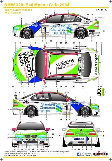 SKデカール SK24147 1/24 BMW 320i E46 マカオ ギア 2004 チーム Carly Motors