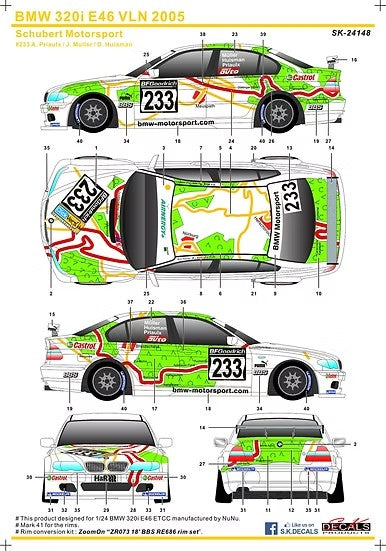 SKデカール SK24148 1/24 BMW 320i E46 VLN 2005 Schubert Motorsport