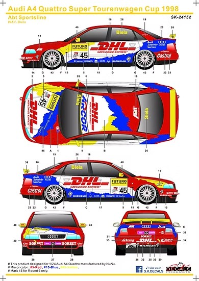 SKデカール SK24152 1/24 アウディ A4 クアトロ スーパーツーリングワゴンカップ 1998 Abt Sportsline
