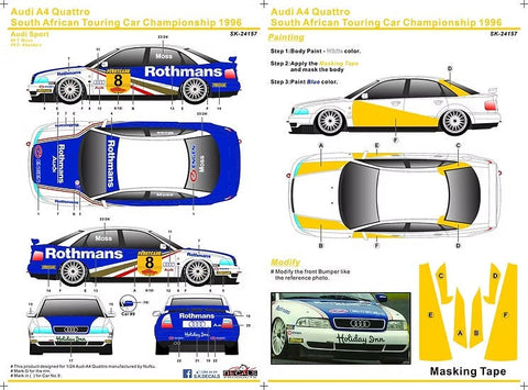SKデカール SK24157 1/24 アウディ A4 クアトロ 南アフリカツーリングカー選手権 1996 アウディ スポーツ