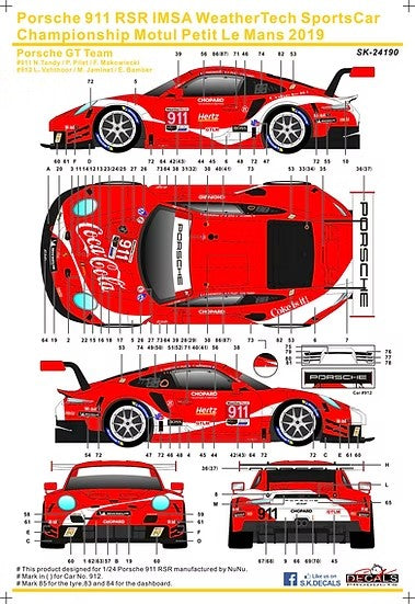 SKデカール 1/24 SK24190 ポルシェ 911 RSR IMSA スポーツカー選手権 プチ・ル・マン 2019 ポルシェ GT チーム
