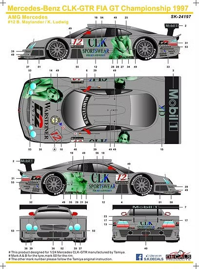 SKデカール SK24197 1/24 メルセデス・ベンツ CLK-GTR FIA GT チャンピオンシップ 1997 AMG メルセデス