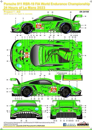 SKデカール SK24199 1/24 ポルシェ 911 RSR-19 FIA 世界耐久選手権 ル・マン24時間レース（NuNu & ZoomOn RSR パーツセット）