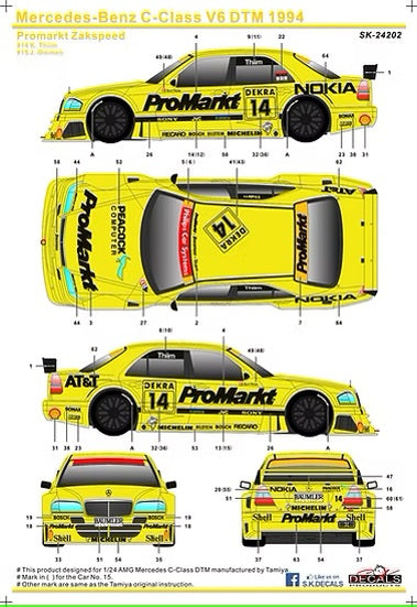SKデカール SK24202 1/24 メルセデスベンツ Cクラス V6 DTM 1994  プロマルクト ザクスピード（タミヤ用）
