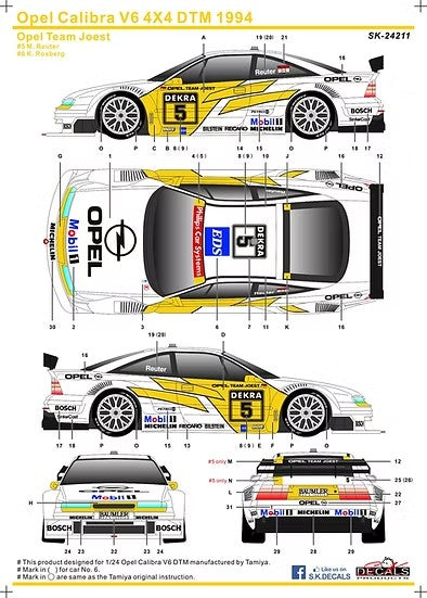 SKデカール SK24211 1/24 オペル カリブラ V6 4X4 DTM 1994 オペル チームヨースト (タミヤ用)