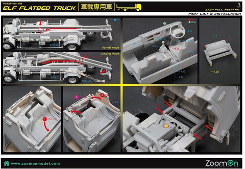 ZoomOn Z060 1/24 いすゞ エルフ フラットベッド 車載専用車