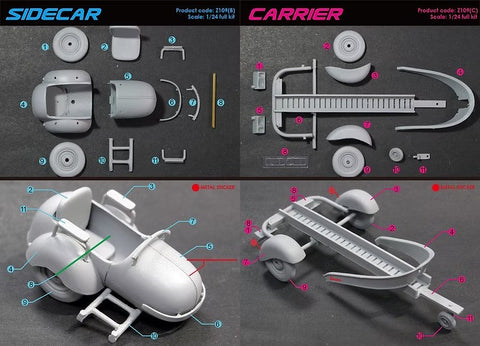 ZoomOn Z111(B) 1/24 ベスパ VNB 125 サイドカー (バイク別売)