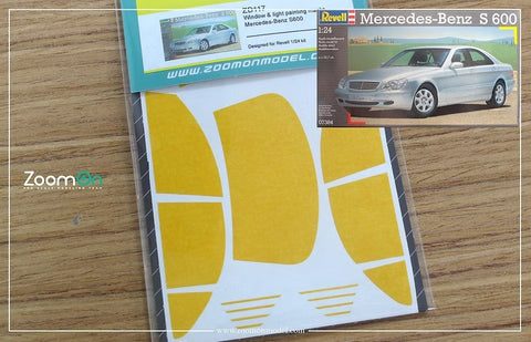 ZoomOn ZD117 1/24 ウインドー・ライト 塗装マスキング- メルセデスベンツ S600